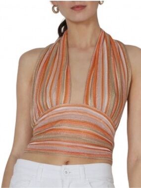 Striped Halter Crop Top in Orange & Pink